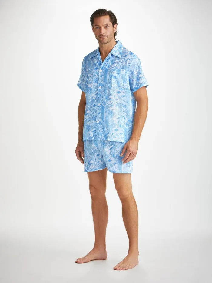 Derek Rose Cotton Pajamas Men Short Pajamas Ledbury 70 Cotton Batiste Blue