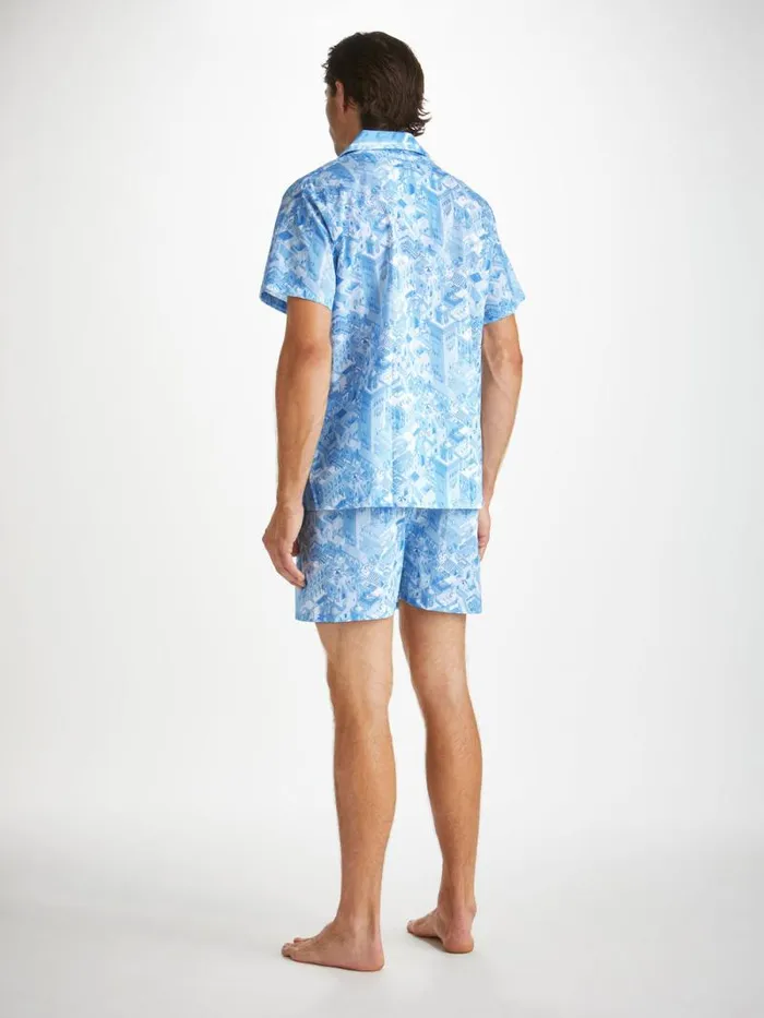 Derek Rose Cotton Pajamas Men Short Pajamas Ledbury 70 Cotton Batiste Blue