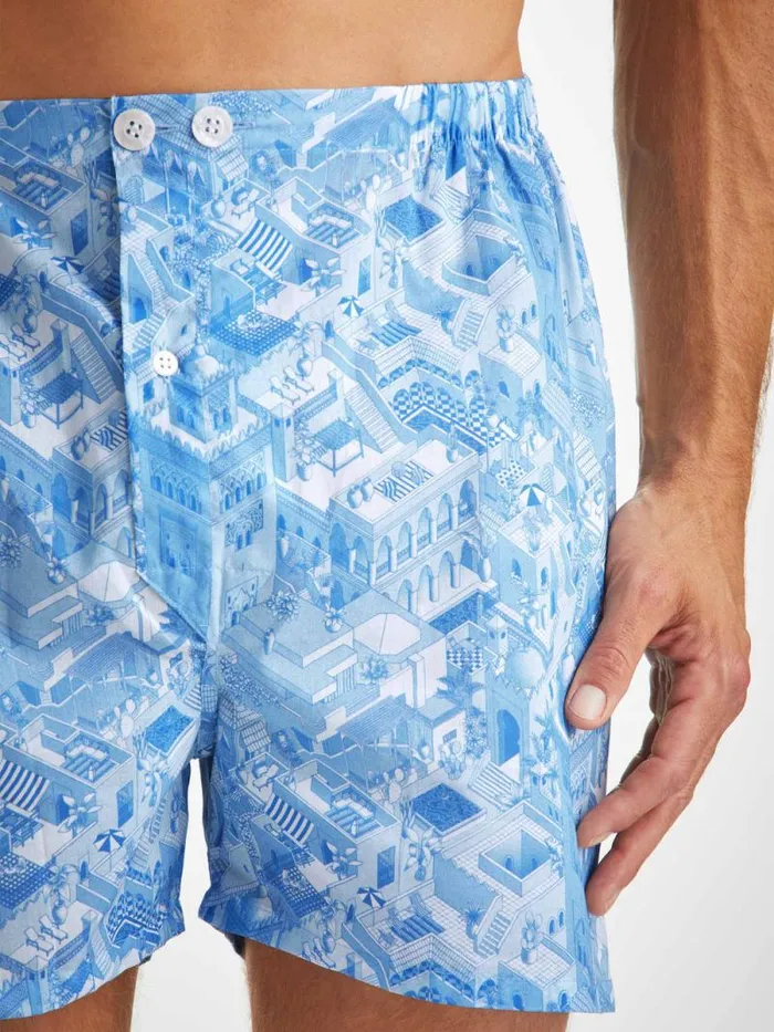 Derek Rose Cotton Pajamas Men Short Pajamas Ledbury 70 Cotton Batiste Blue