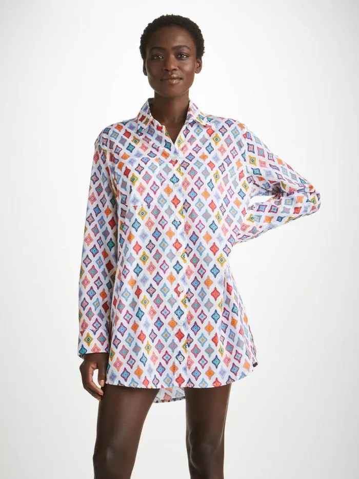 Derek Rose Cotton Pajamas Women Nightshirt Ledbury 66 Cotton Batiste Multi