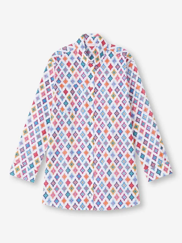 Derek Rose Cotton Pajamas Women Nightshirt Ledbury 66 Cotton Batiste Multi