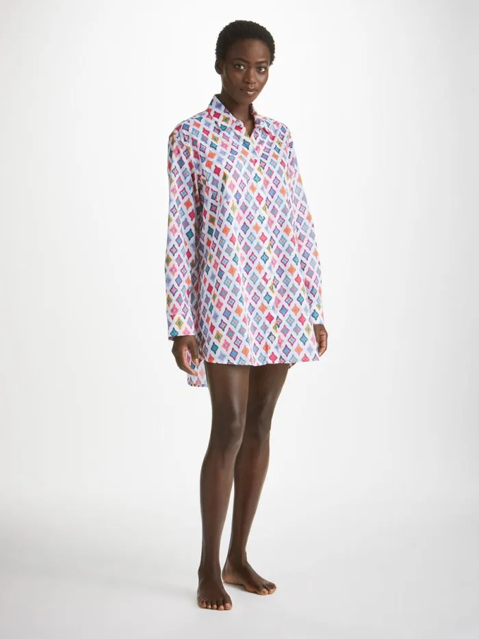Derek Rose Cotton Pajamas Women Nightshirt Ledbury 66 Cotton Batiste Multi