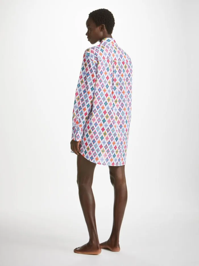 Derek Rose Cotton Pajamas Women Nightshirt Ledbury 66 Cotton Batiste Multi