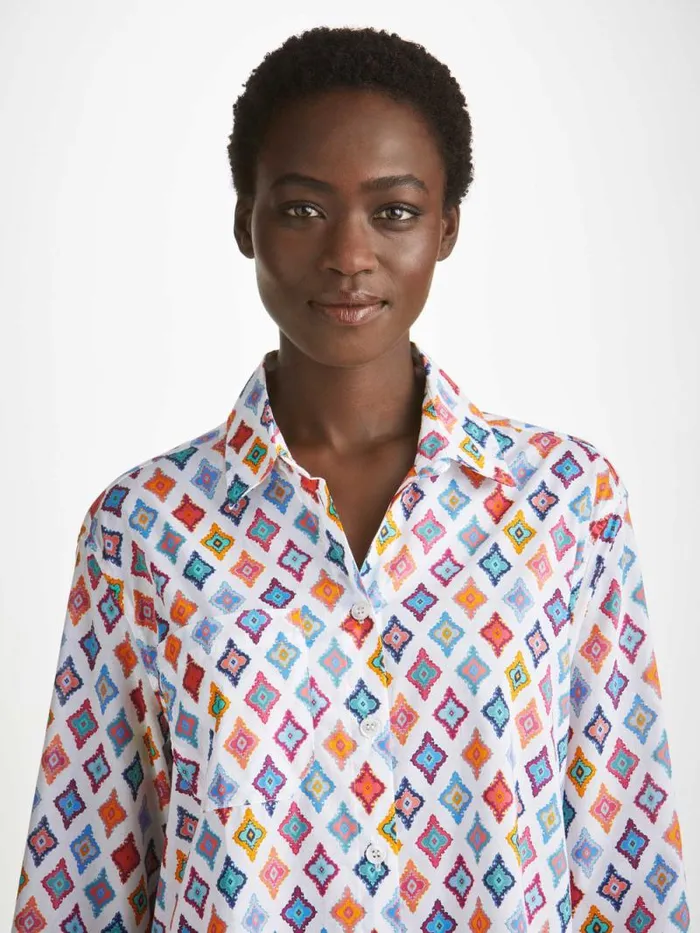 Derek Rose Cotton Pajamas Women Nightshirt Ledbury 66 Cotton Batiste Multi