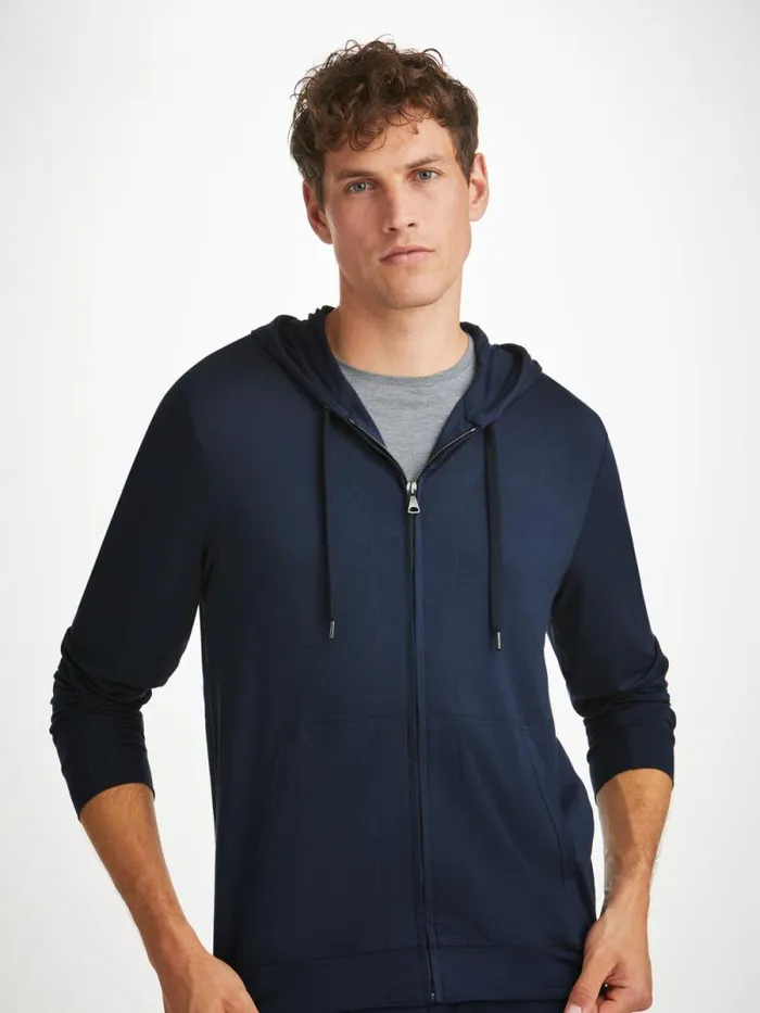 Derek Rose Hooded Tops Men Hoodie Basel Micro Modal Stretch Navy