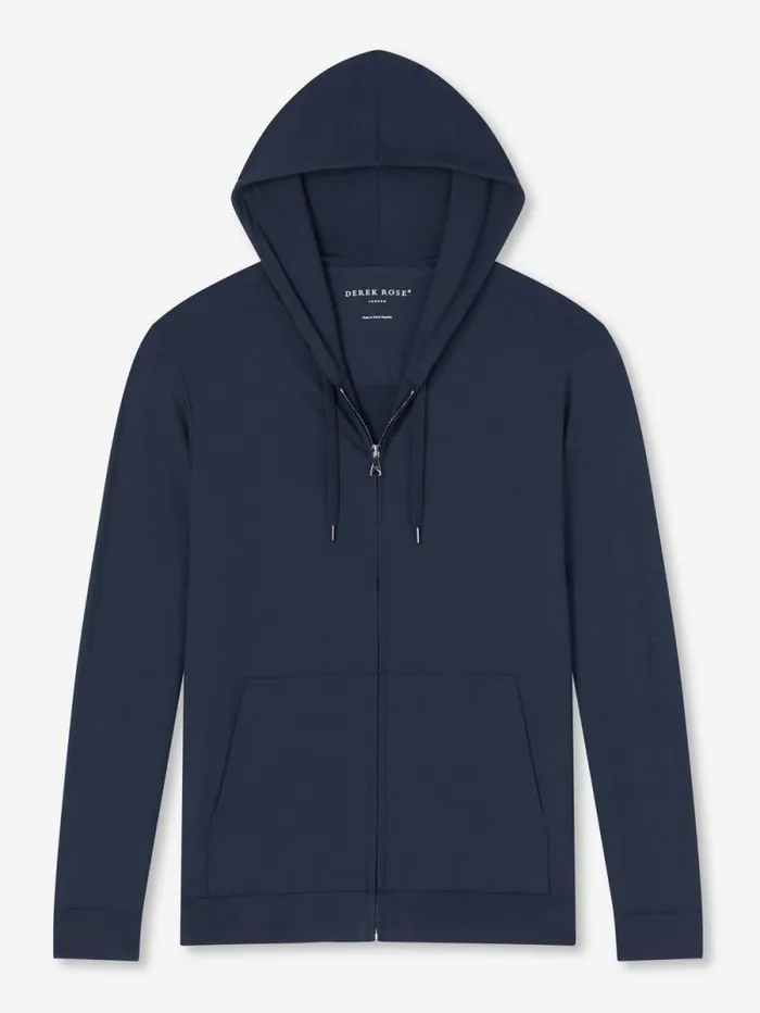 Derek Rose Hooded Tops Men Hoodie Basel Micro Modal Stretch Navy
