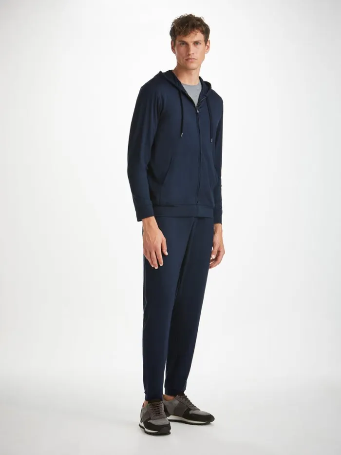 Derek Rose Hooded Tops Men Hoodie Basel Micro Modal Stretch Navy