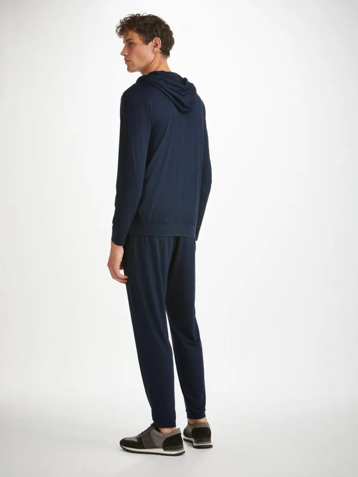 Derek Rose Hooded Tops Men Hoodie Basel Micro Modal Stretch Navy
