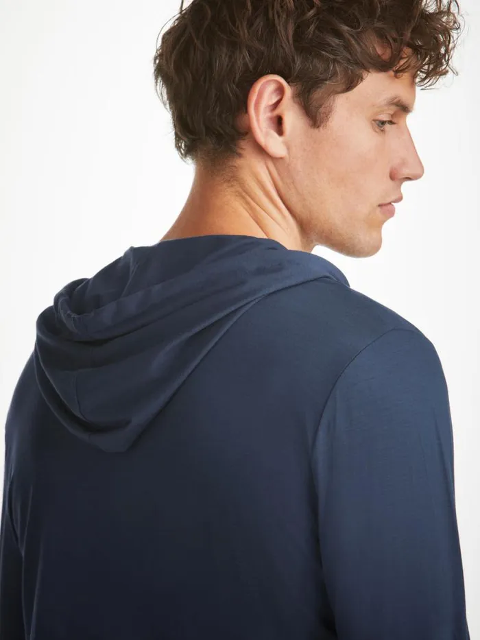 Derek Rose Hooded Tops Men Hoodie Basel Micro Modal Stretch Navy
