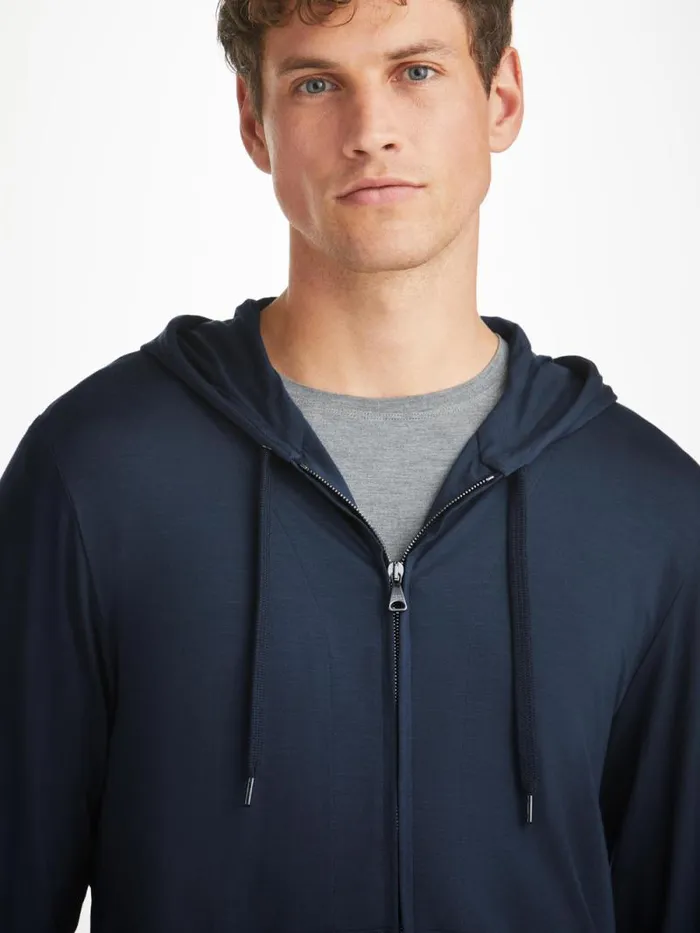 Derek Rose Hooded Tops Men Hoodie Basel Micro Modal Stretch Navy