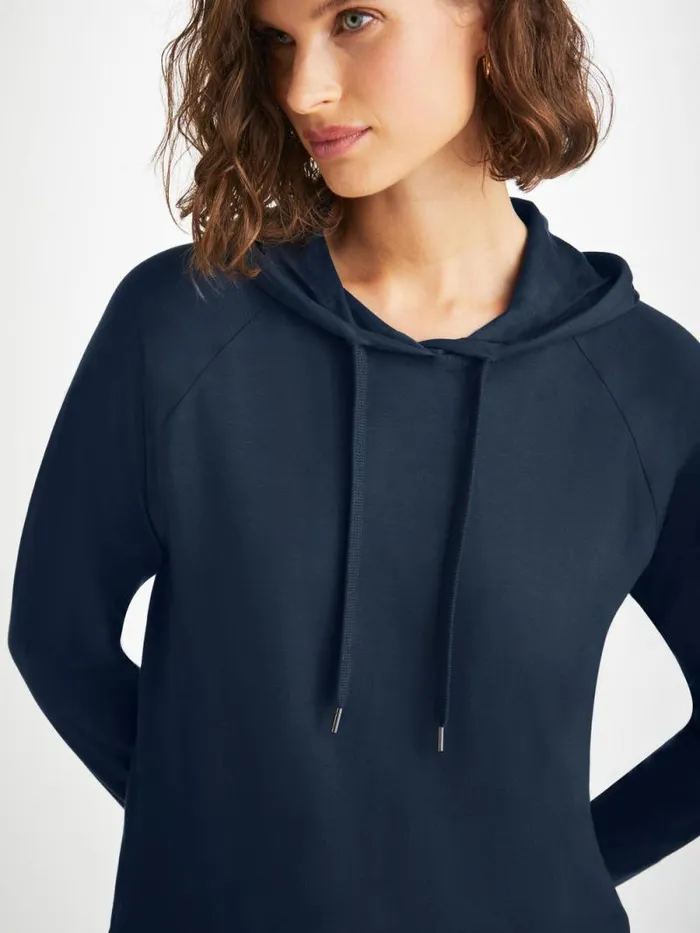 Derek Rose Hooded Tops Women Pullover Hoodie Basel Micro Modal Stretch Navy