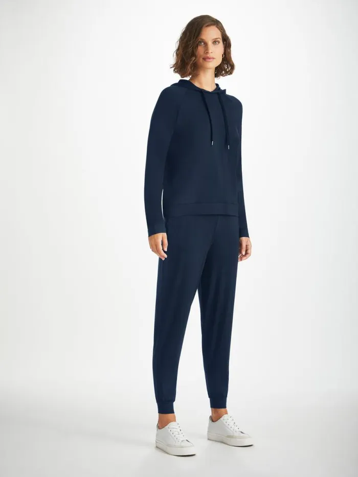 Derek Rose Hooded Tops Women Pullover Hoodie Basel Micro Modal Stretch Navy