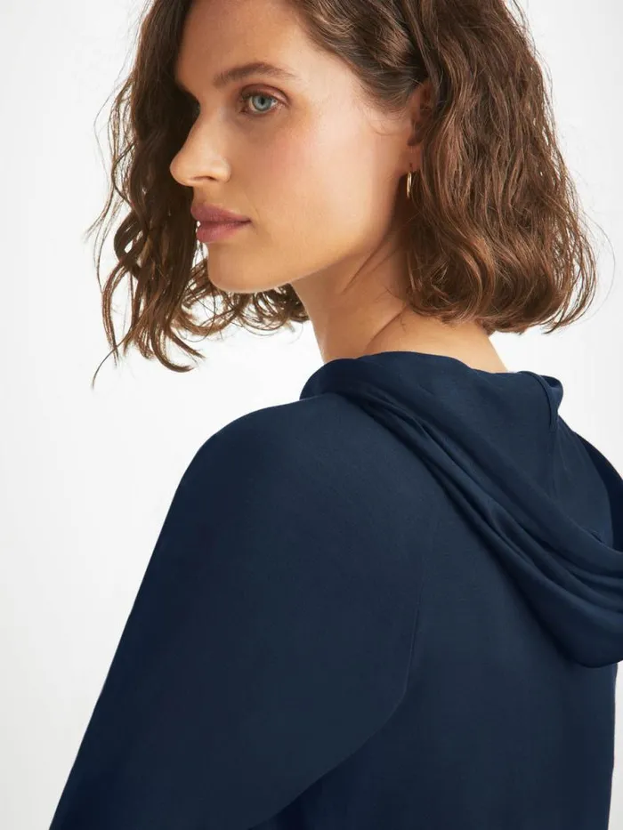 Derek Rose Hooded Tops Women Pullover Hoodie Basel Micro Modal Stretch Navy