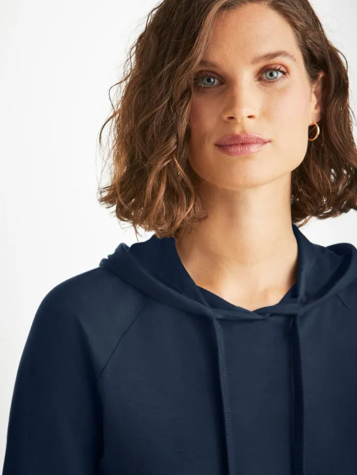 Derek Rose Hooded Tops Women Pullover Hoodie Basel Micro Modal Stretch Navy