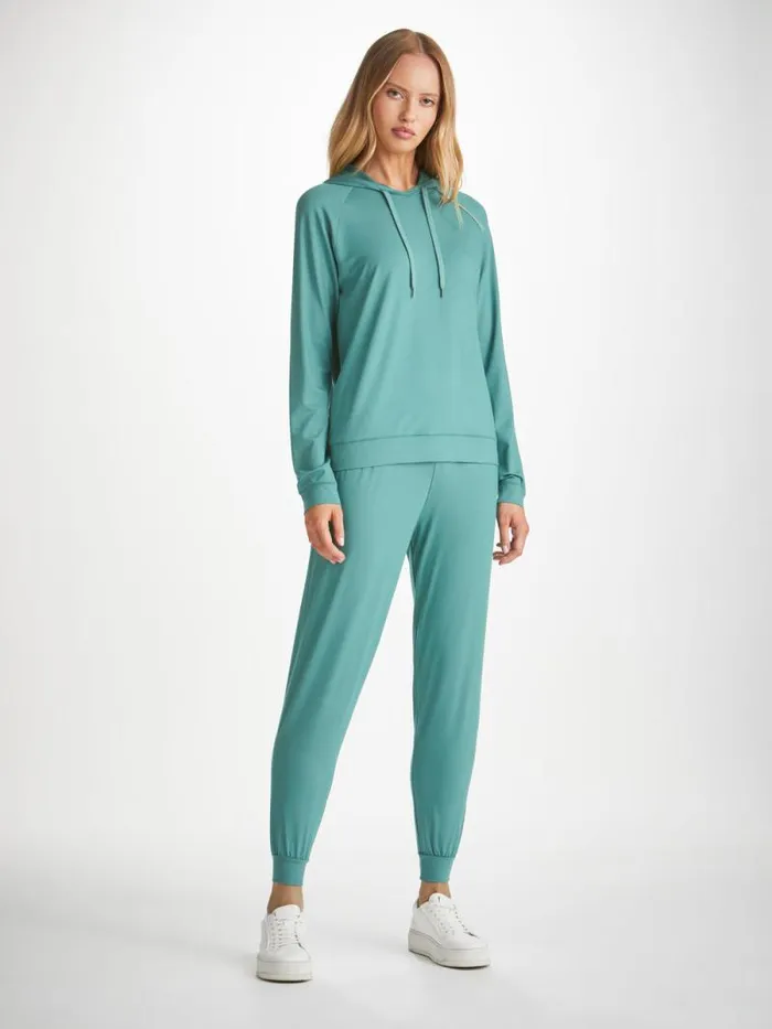 Derek Rose Hooded Tops Women Pullover Hoodie Basel Micro Modal Stretch Teal