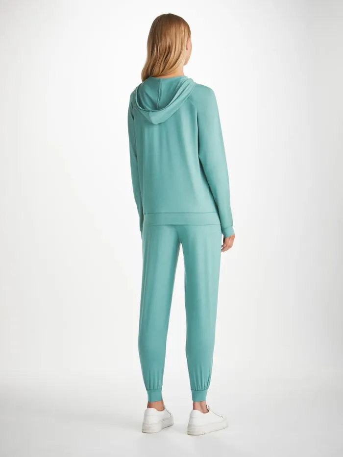 Derek Rose Hooded Tops Women Pullover Hoodie Basel Micro Modal Stretch Teal