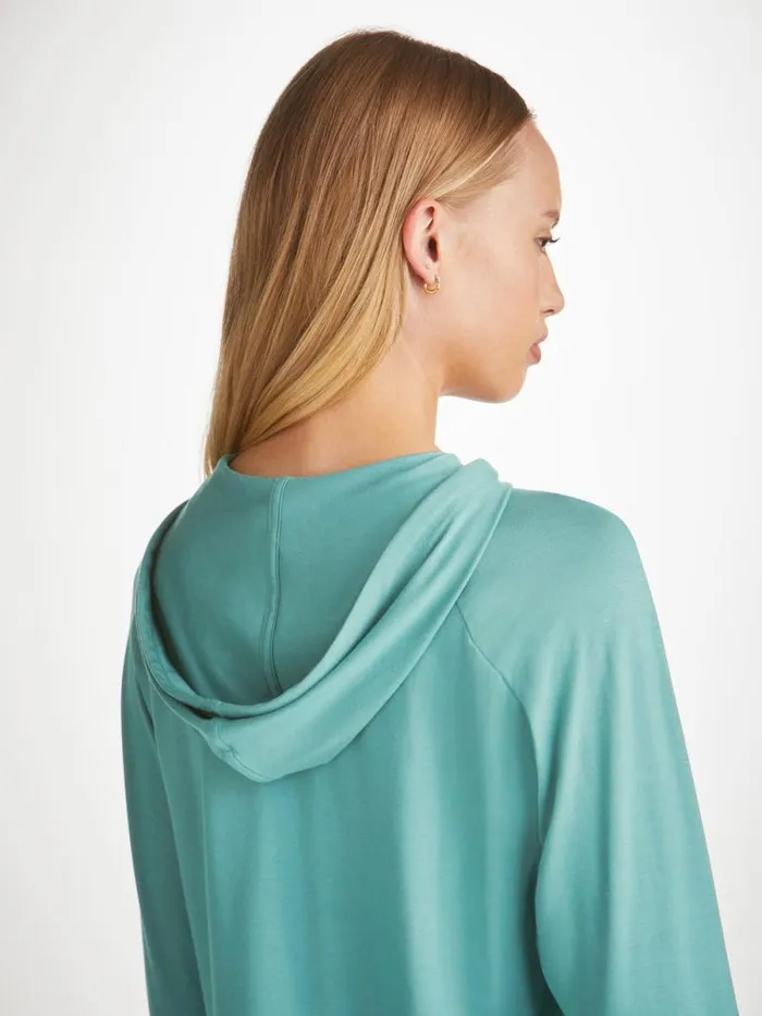 Derek Rose Hooded Tops Women Pullover Hoodie Basel Micro Modal Stretch Teal