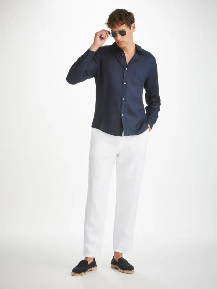 Derek Rose Linen Pants Men Pants Sydney Linen White