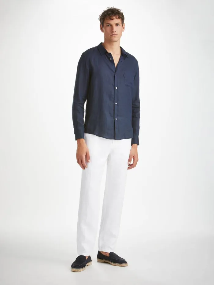 Derek Rose Linen Pants Men Pants Sydney Linen White