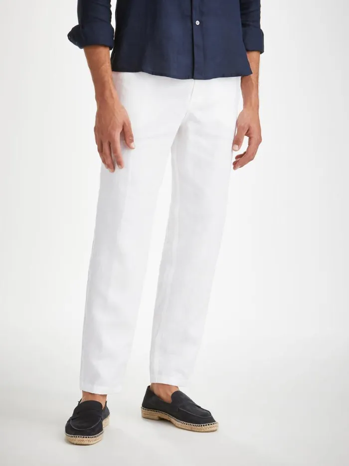 Derek Rose Linen Pants Men Pants Sydney Linen White
