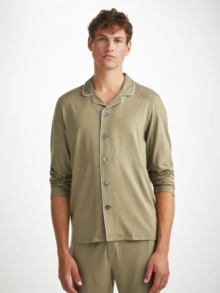 Derek Rose Long Pajamas Men Pajamas Basel Micro Modal Stretch Khaki