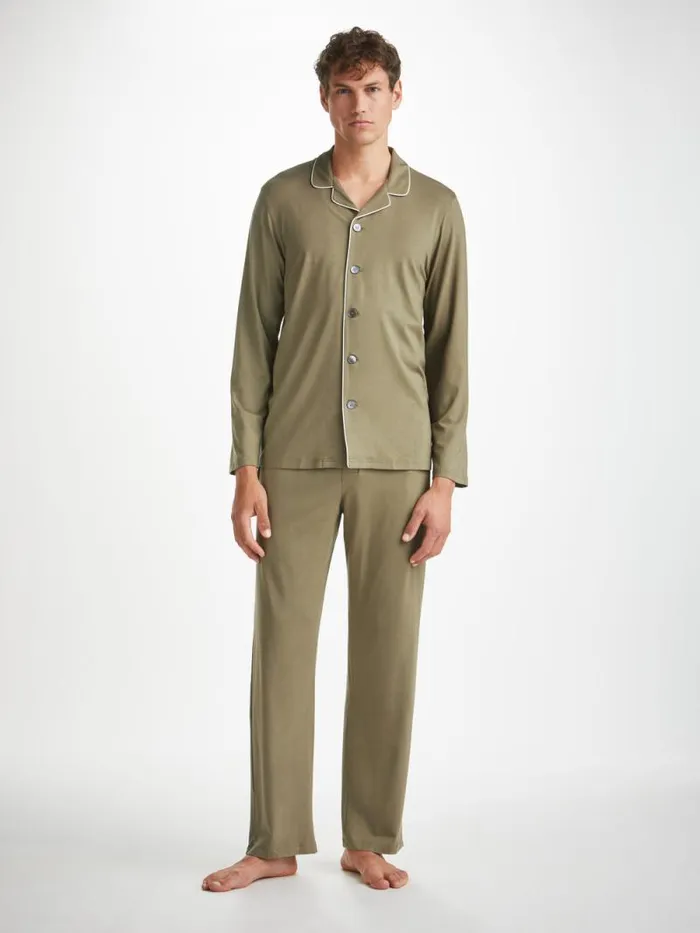 Derek Rose Long Pajamas Men Pajamas Basel Micro Modal Stretch Khaki