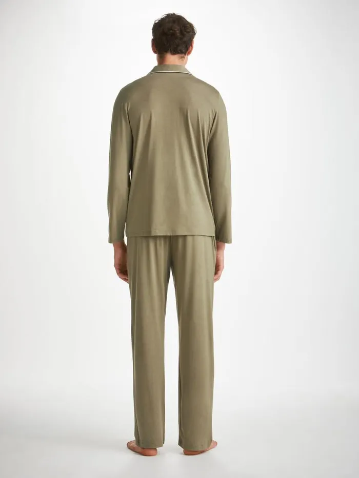 Derek Rose Long Pajamas Men Pajamas Basel Micro Modal Stretch Khaki