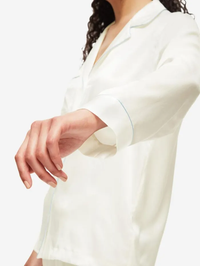Derek Rose Long Pajamas Women Pajamas Bailey Silk Satin Ivory