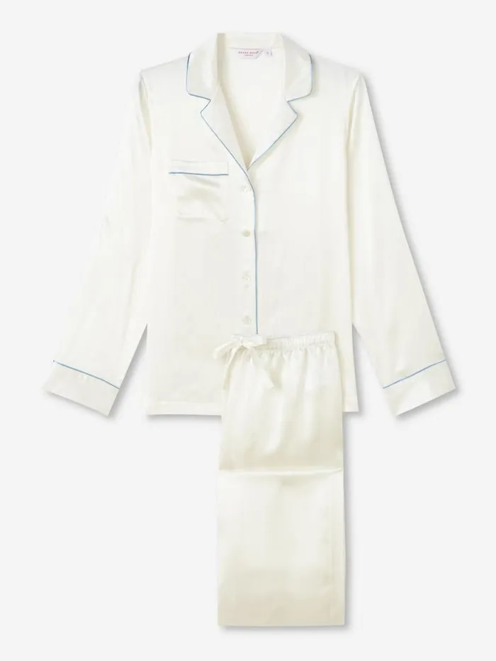 Derek Rose Long Pajamas Women Pajamas Bailey Silk Satin Ivory