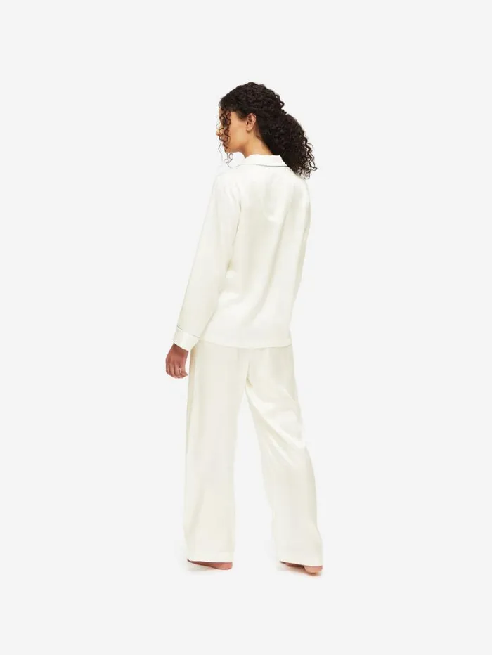 Derek Rose Long Pajamas Women Pajamas Bailey Silk Satin Ivory
