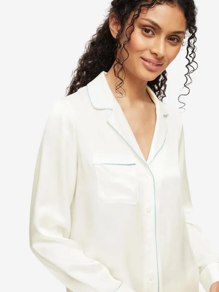 Derek Rose Long Pajamas Women Pajamas Bailey Silk Satin Ivory