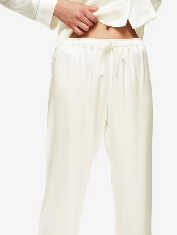 Derek Rose Long Pajamas Women Pajamas Bailey Silk Satin Ivory
