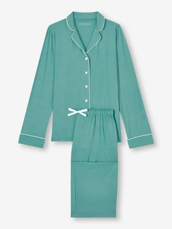 Derek Rose Long Pajamas Women Pajamas Lara Micro Modal Stretch Teal