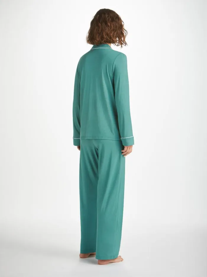 Derek Rose Long Pajamas Women Pajamas Lara Micro Modal Stretch Teal