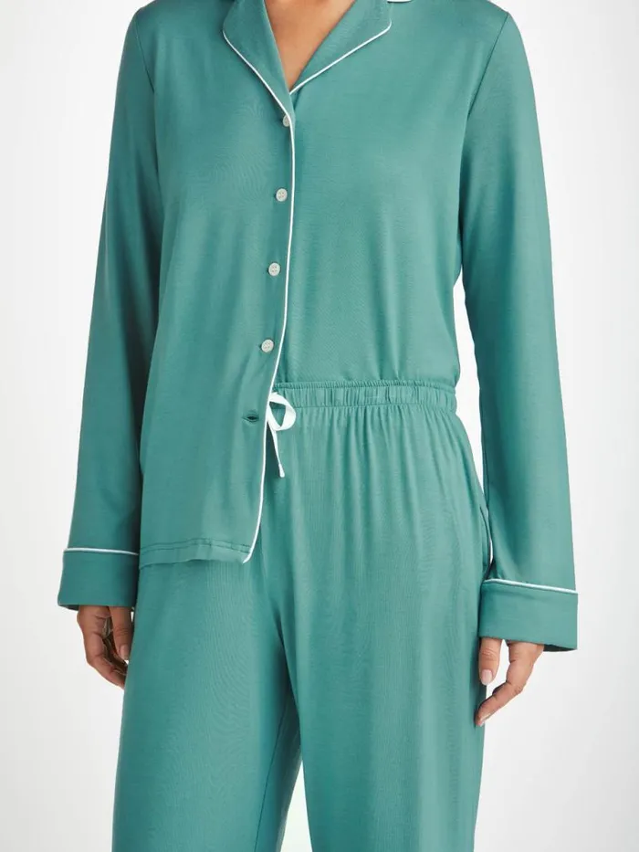 Derek Rose Long Pajamas Women Pajamas Lara Micro Modal Stretch Teal
