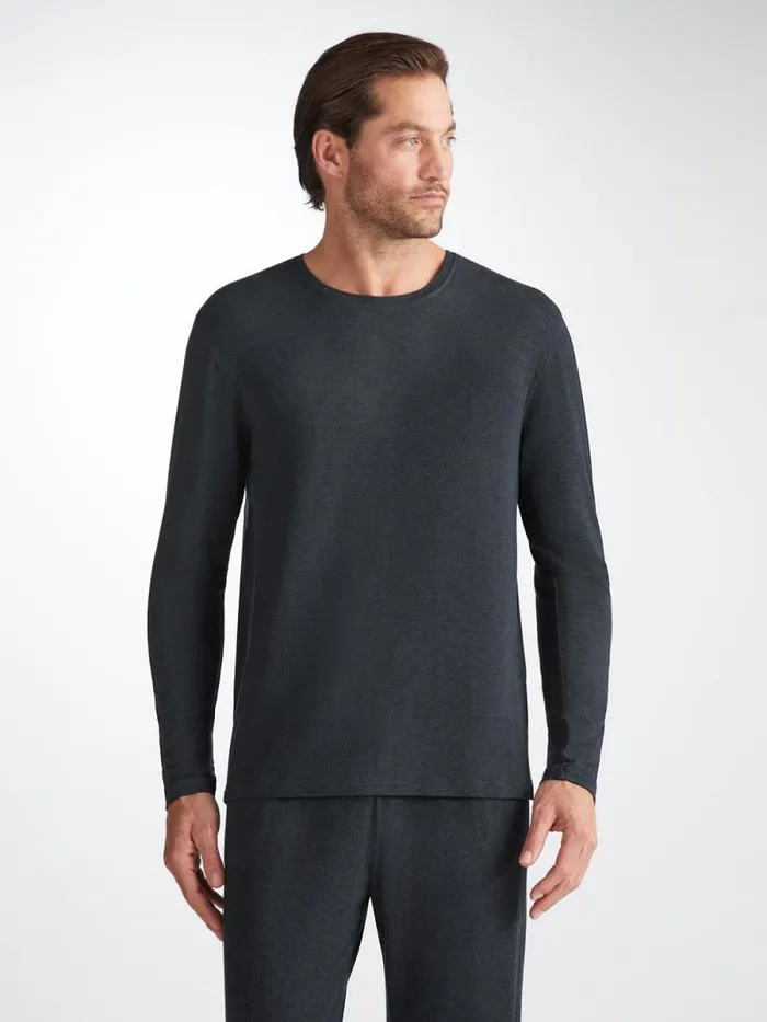 Derek Rose Long Sleeve TShirts Men Long Sleeve TShirt Marlowe Micro Modal Stretch Anthracite