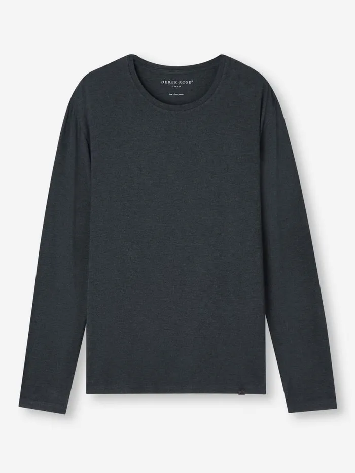 Derek Rose Long Sleeve TShirts Men Long Sleeve TShirt Marlowe Micro Modal Stretch Anthracite