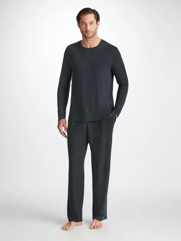 Derek Rose Long Sleeve TShirts Men Long Sleeve TShirt Marlowe Micro Modal Stretch Anthracite