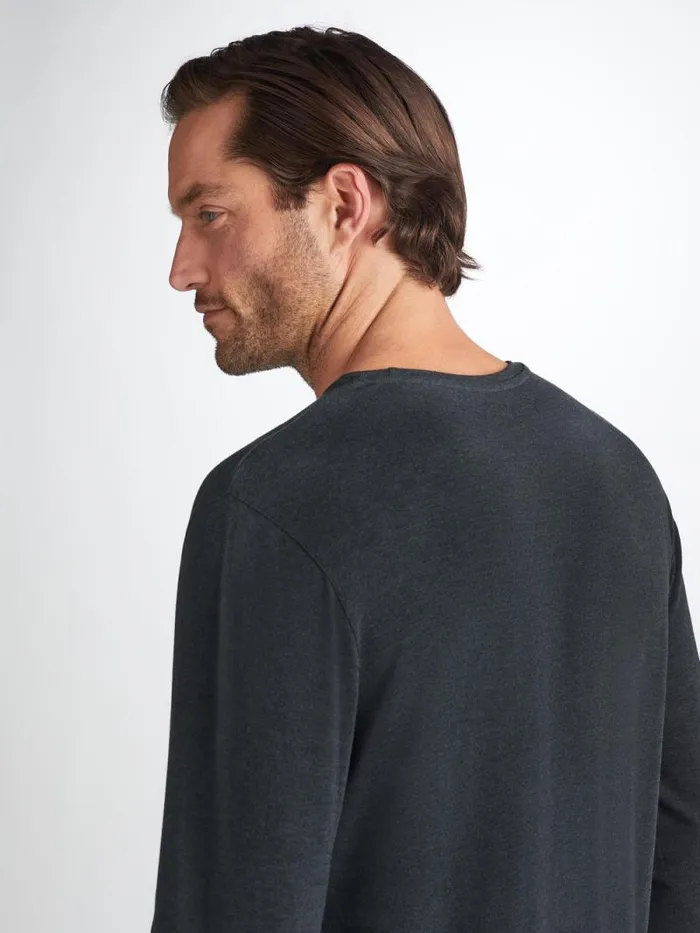 Derek Rose Long Sleeve TShirts Men Long Sleeve TShirt Marlowe Micro Modal Stretch Anthracite