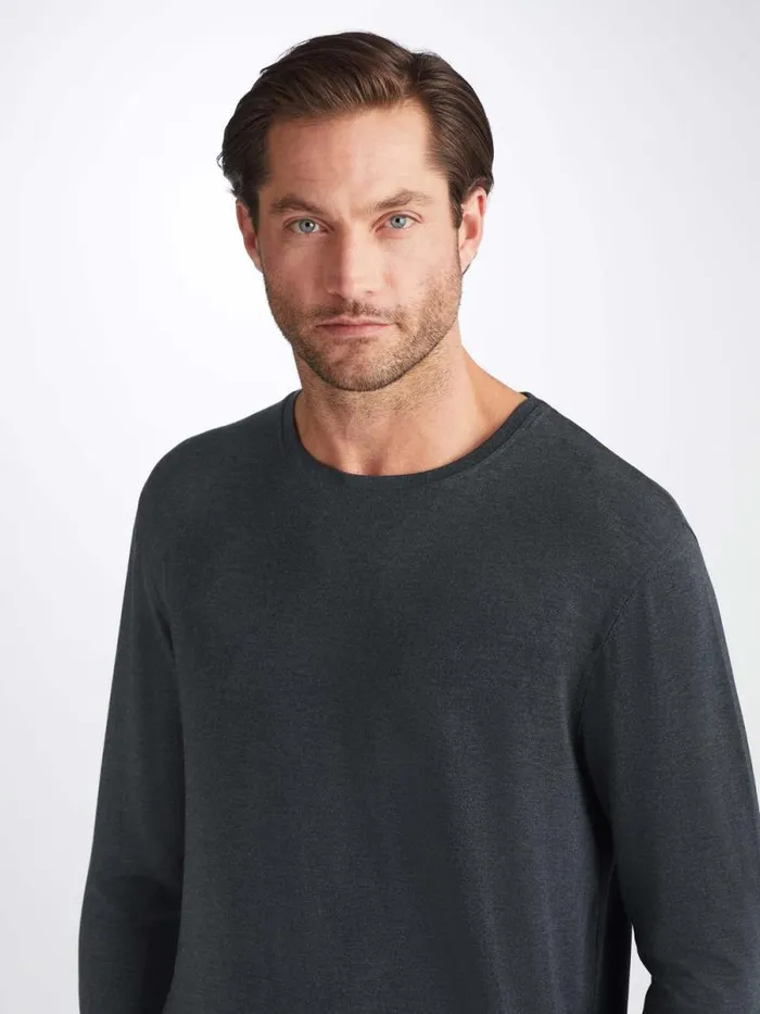 Derek Rose Long Sleeve TShirts Men Long Sleeve TShirt Marlowe Micro Modal Stretch Anthracite