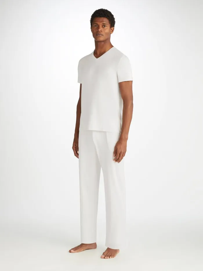 Derek Rose Lounge Pants Men Lounge Trousers Basel Micro Modal Stretch White