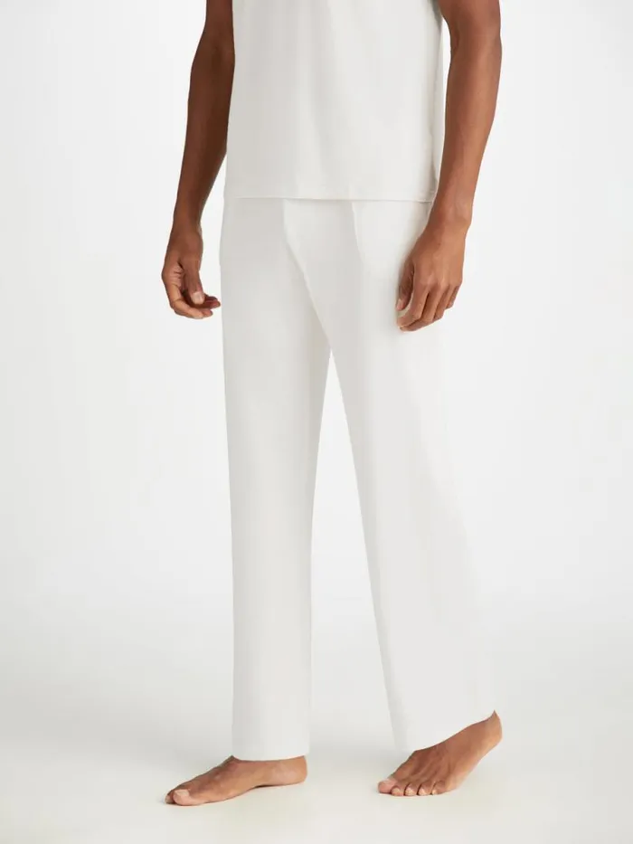 Derek Rose Lounge Pants Men Lounge Trousers Basel Micro Modal Stretch White