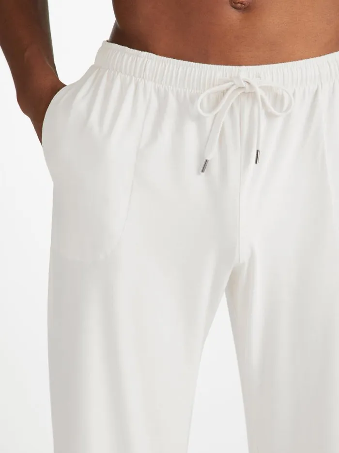Derek Rose Lounge Pants Men Lounge Trousers Basel Micro Modal Stretch White