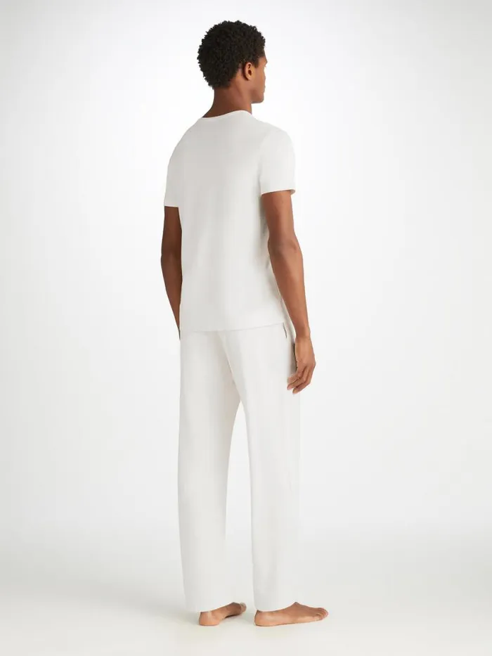 Derek Rose Lounge Pants Men Lounge Trousers Basel Micro Modal Stretch White