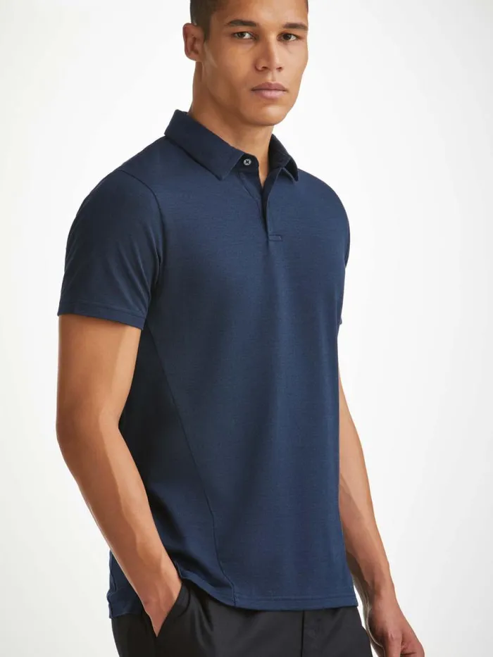 Derek Rose Polo Shirts Men Polo Shirt Ramsay 2 Pique Cotton Tencel Navy