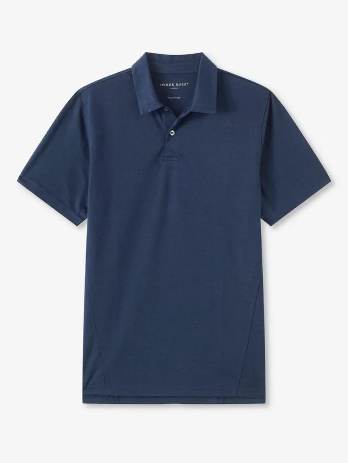 Derek Rose Polo Shirts Men Polo Shirt Ramsay 2 Pique Cotton Tencel Navy