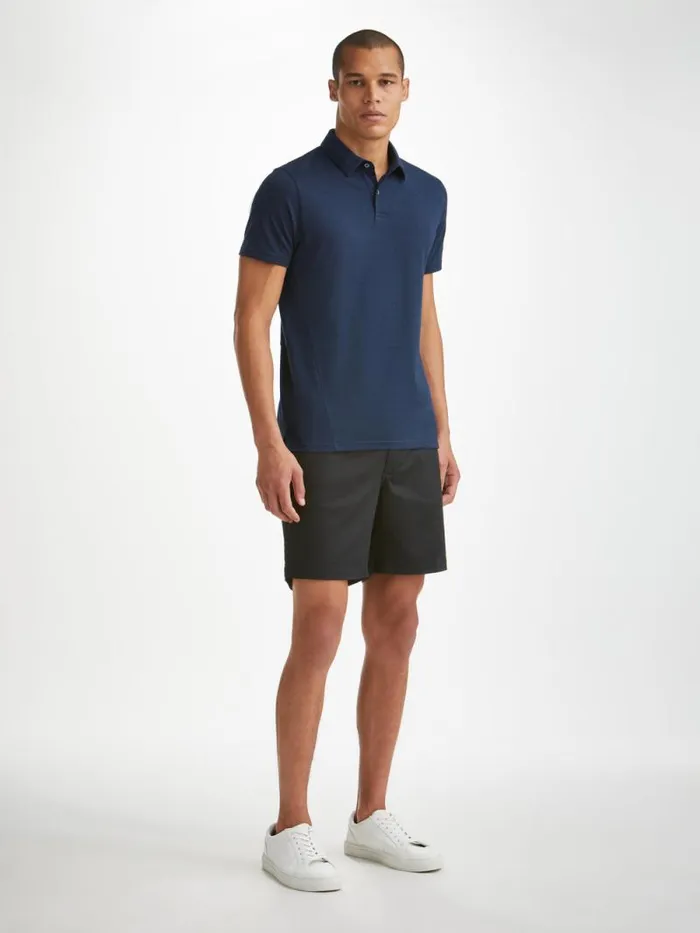 Derek Rose Polo Shirts Men Polo Shirt Ramsay 2 Pique Cotton Tencel Navy
