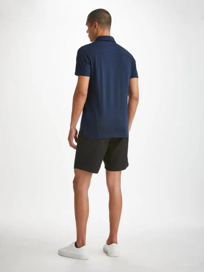 Derek Rose Polo Shirts Men Polo Shirt Ramsay 2 Pique Cotton Tencel Navy