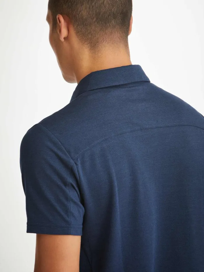 Derek Rose Polo Shirts Men Polo Shirt Ramsay 2 Pique Cotton Tencel Navy