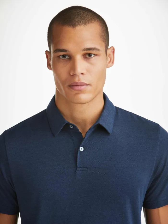 Derek Rose Polo Shirts Men Polo Shirt Ramsay 2 Pique Cotton Tencel Navy